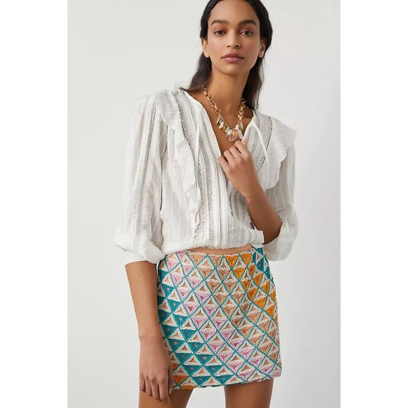 Walter Baker | Carrie Vera Cruz Hand Beaded Pastel Mini Skirt | NWT - Picture 3 of 11